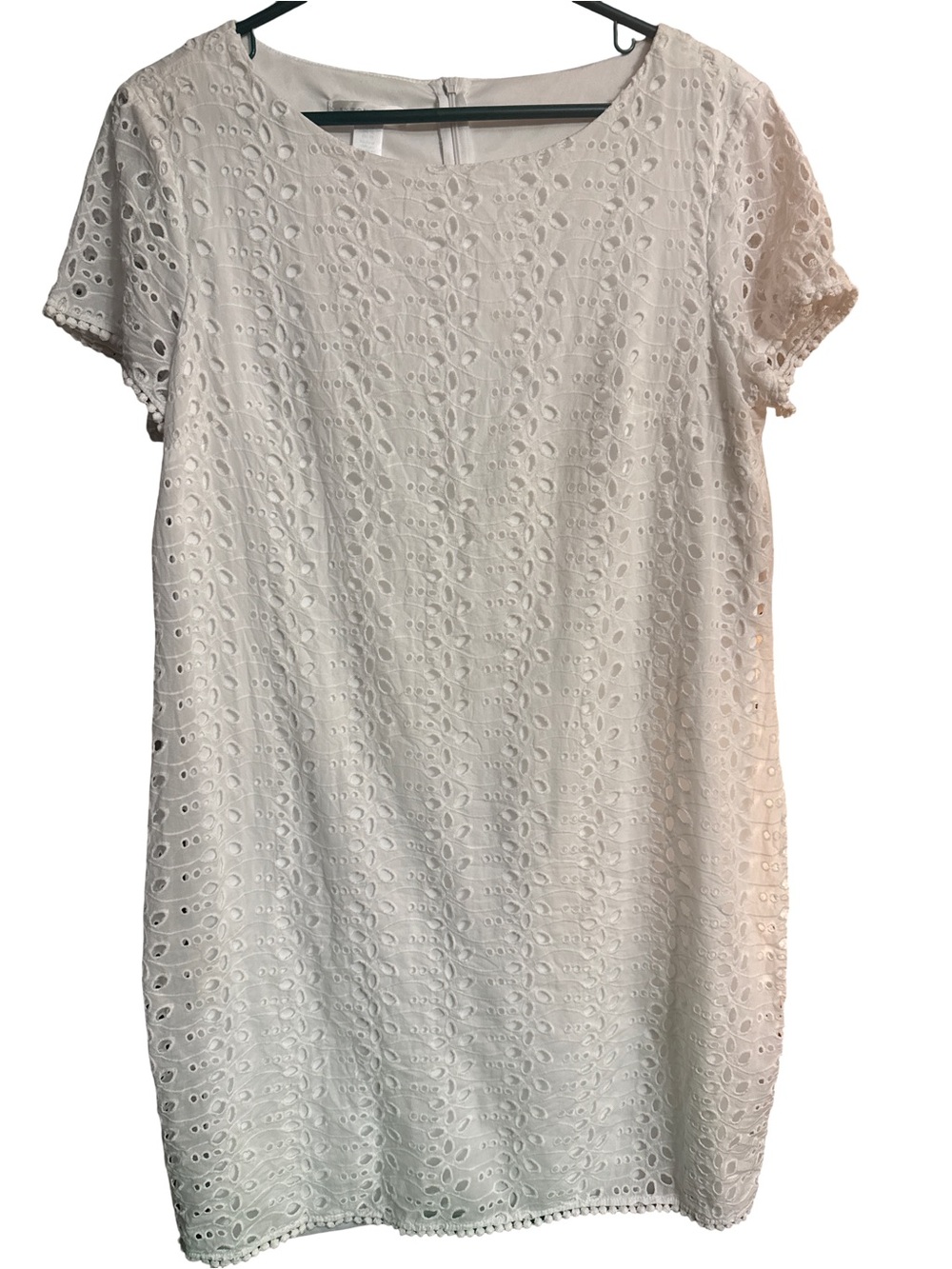 London Times White Eyelet Short Sleeve Shift Dress Size 14